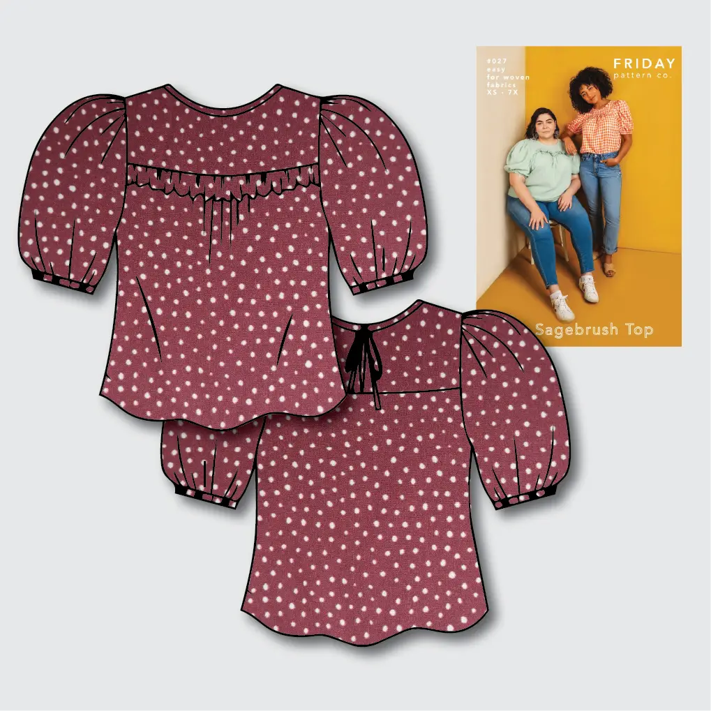 Sagebrush Top Kit - Raining Dots Viscose Lawn by Lady McElroy in Mocha-Sewing Kit-Flying Bobbins Haberdashery