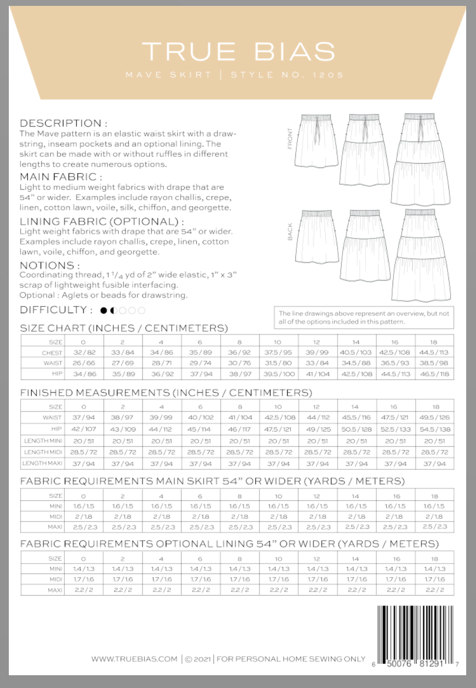 Mave Skirt Kit - Rayon Slub in Mandarin-Skirt-Flying Bobbins Haberdashery