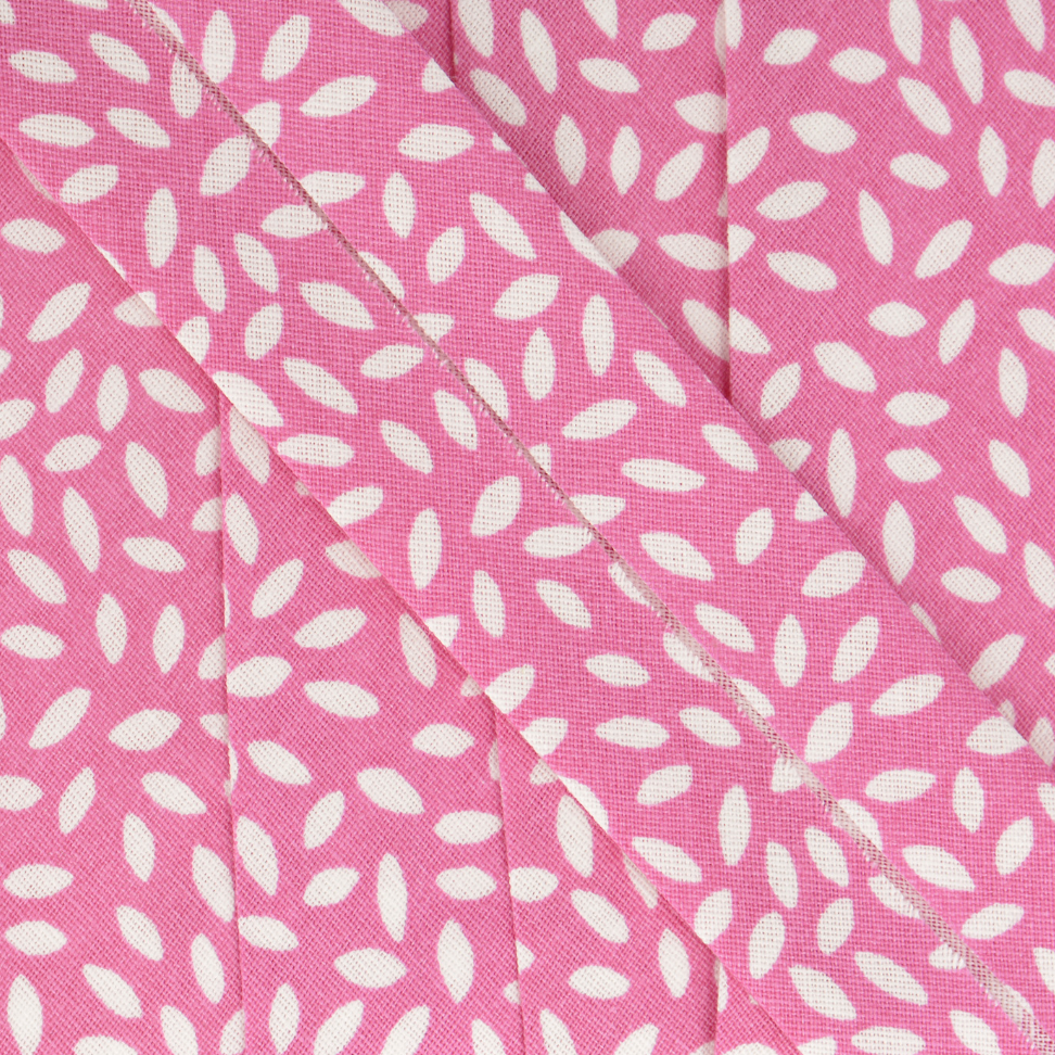 Leaves Print Cotton Bias Binding 27mm - Pink-Binding-Flying Bobbins Haberdashery