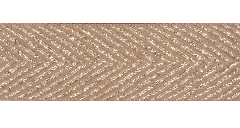 Chevron Sparkle Satin Ribbon, 25mm - Gold/Oatmeal-Ribbon-Flying Bobbins Haberdashery