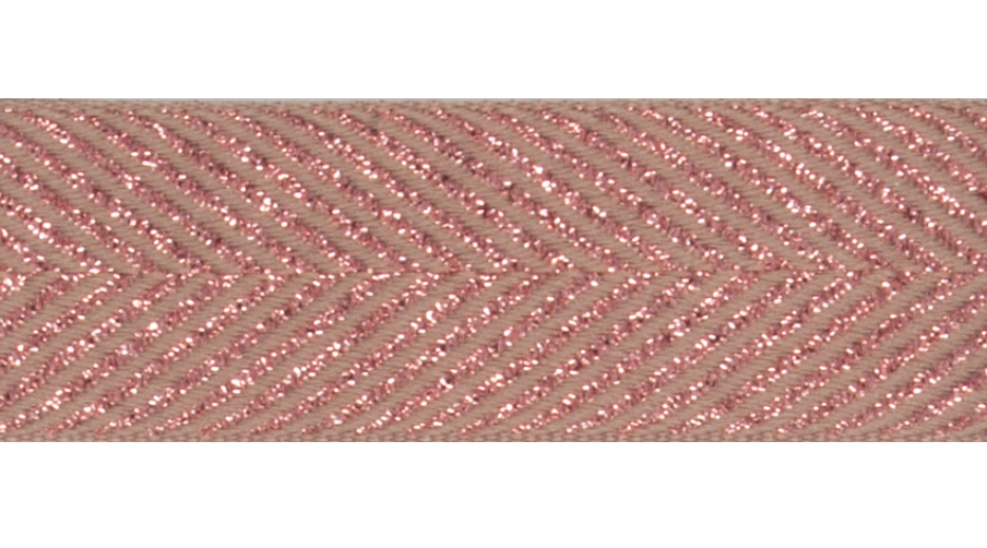Chevron Sparkle Satin Ribbon, 25mm - Rose/Oatmeal-Ribbon-Flying Bobbins Haberdashery