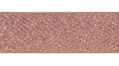 Chevron Sparkle Satin Ribbon, 25mm - Rose/Oatmeal-Ribbon-Flying Bobbins Haberdashery