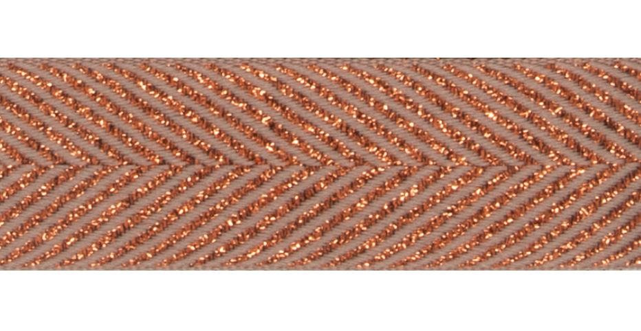 Chevron Sparkle Satin Ribbon, 25mm - Copper/Oatmeal-Ribbon-Flying Bobbins Haberdashery
