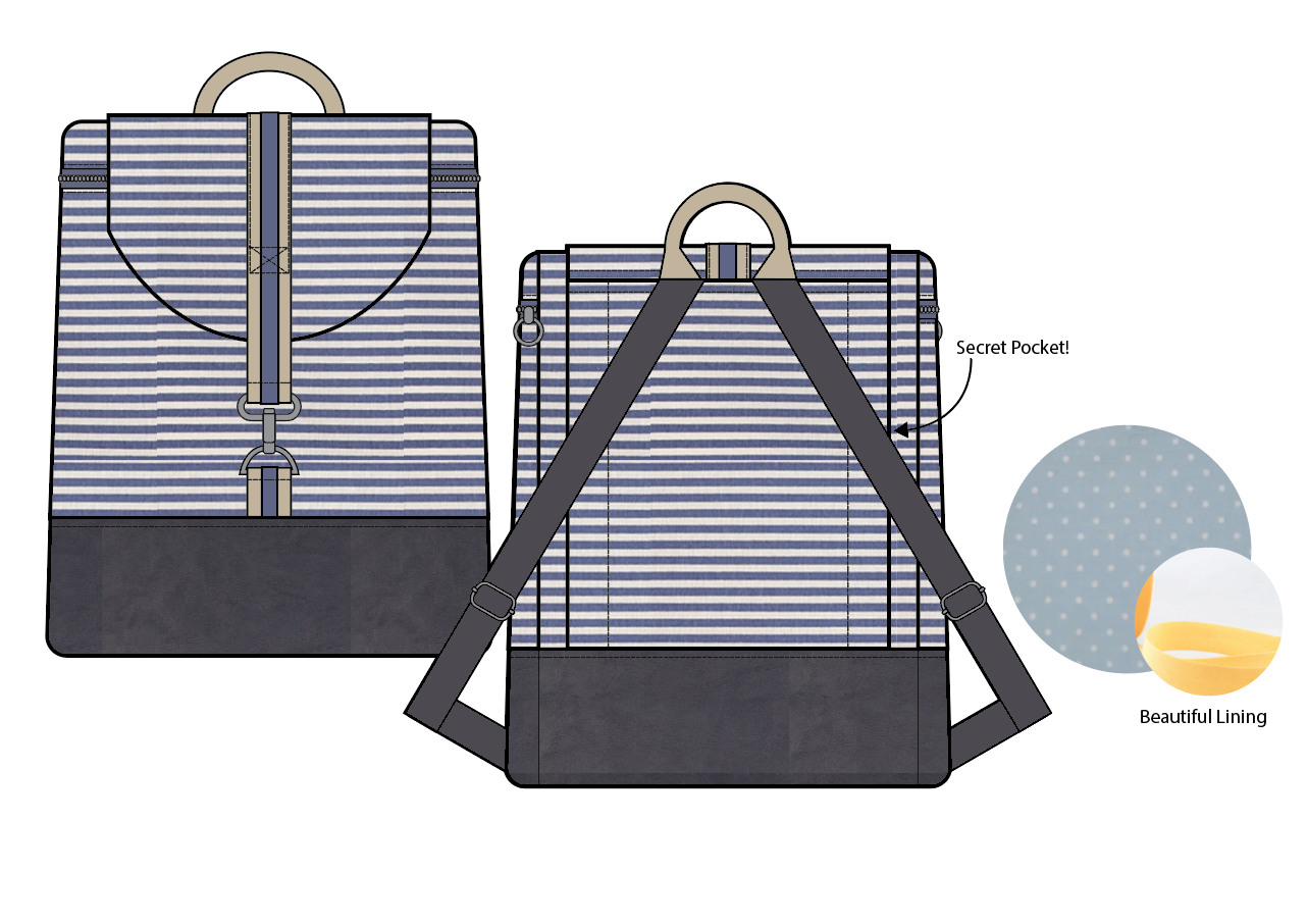 The Flying Bobbins Honey Backpack Making Kit - Stripe-Sewing Kit-Flying Bobbins Haberdashery