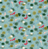 REMNANT - Makower Printed Cotton, Kasumi Koi in Blue x 0.7m-Cotton-Flying Bobbins Haberdashery