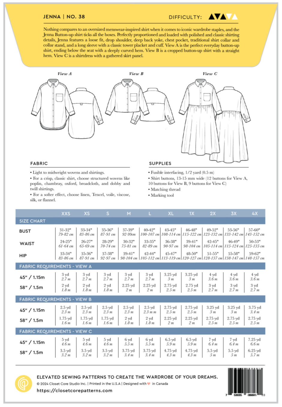 The Jenna Shirt by Closet Core Patterns-Pattern-Flying Bobbins Haberdashery