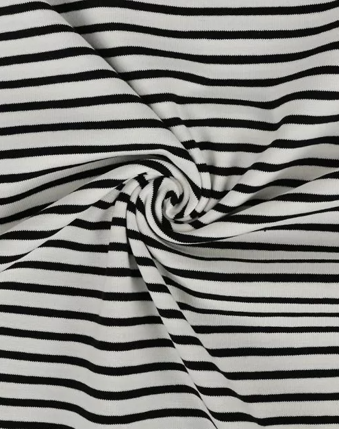 Breton Stripe Cotton Jersey in Black &amp; Ivory £16.00 pm-Cotton Jersey-Flying Bobbins Haberdashery