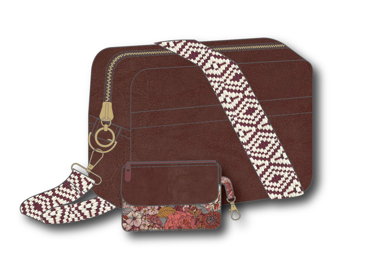 The Flying Bobbins Amber Cross-Body Bag Making Kit - Burgundy-Sewing Kit-Flying Bobbins Haberdashery