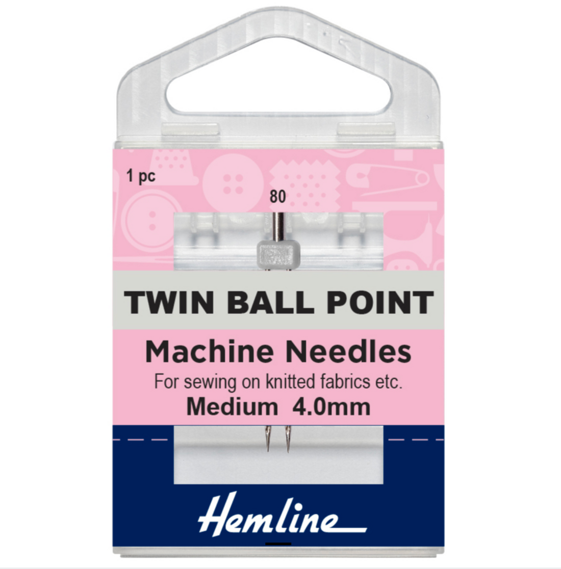 Hemline Ball Point Twin Needle, Medium 4mm-Needles-Flying Bobbins Haberdashery