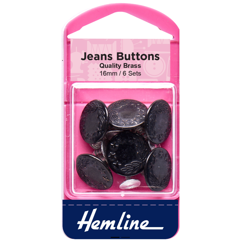 Jeans Buttons by Hemline, 16mm, Black-Jeans Buttons-Flying Bobbins Haberdashery
