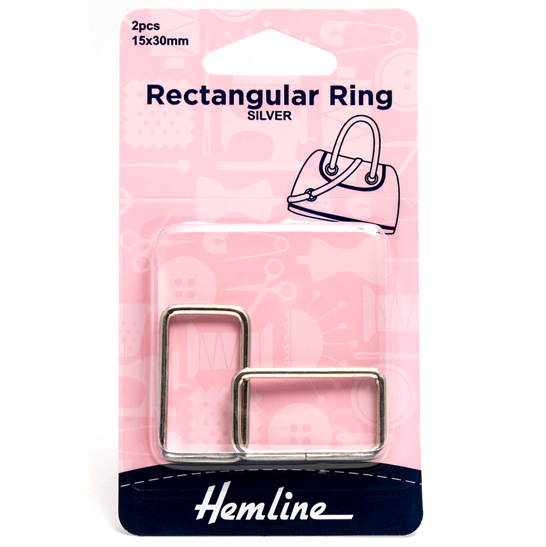 Hemline Rectangular Rings, 30mm, Silver-Trim-Flying Bobbins Haberdashery