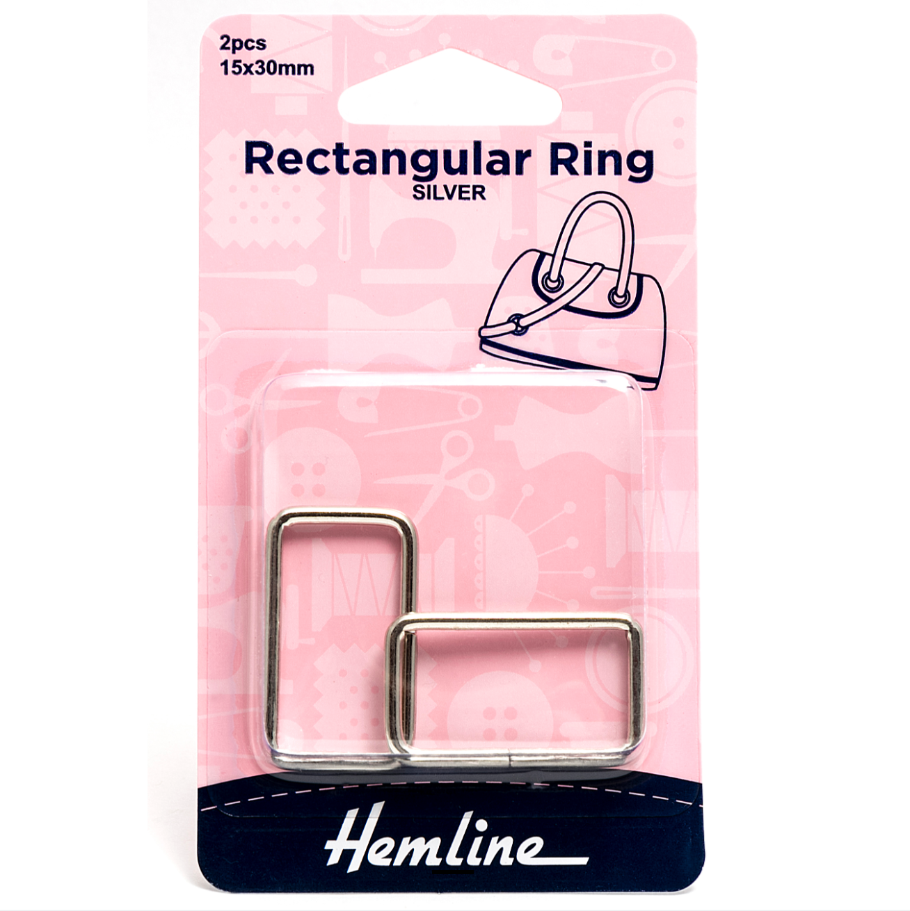 Hemline Rectangular Rings, 30mm, Silver-Trim-Flying Bobbins Haberdashery