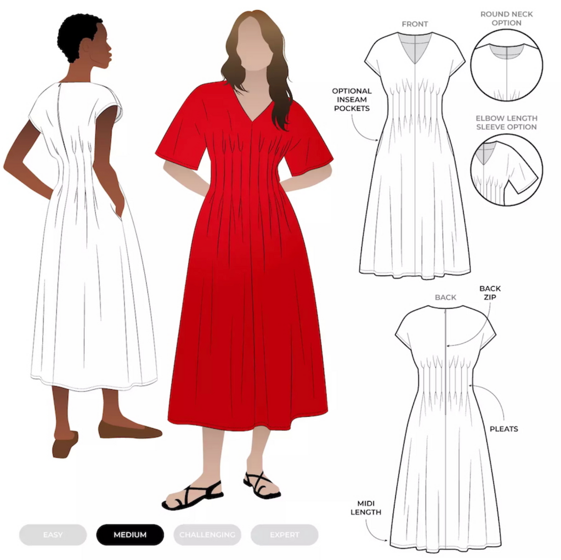 Bronte Dress Kit - Washed Linen in Denim Blue-Sewing Kit-Flying Bobbins Haberdashery
