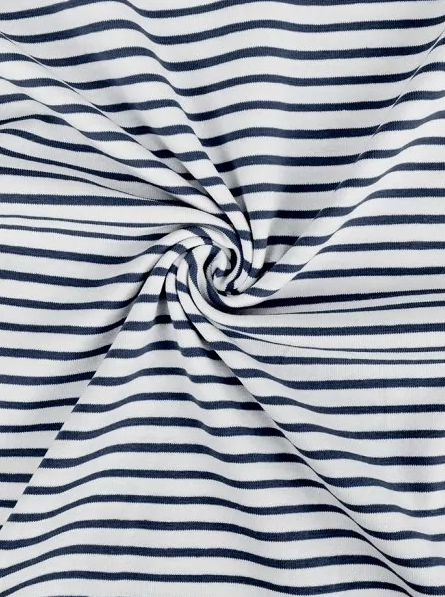 Breton Stripe Cotton Jersey in Navy &amp; Ivory £16.00 pm-Cotton Jersey-Flying Bobbins Haberdashery