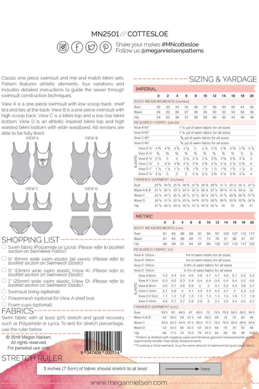 Megan Nielsen Patterns, Cottesloe Swimsuit-Pattern-Flying Bobbins Haberdashery