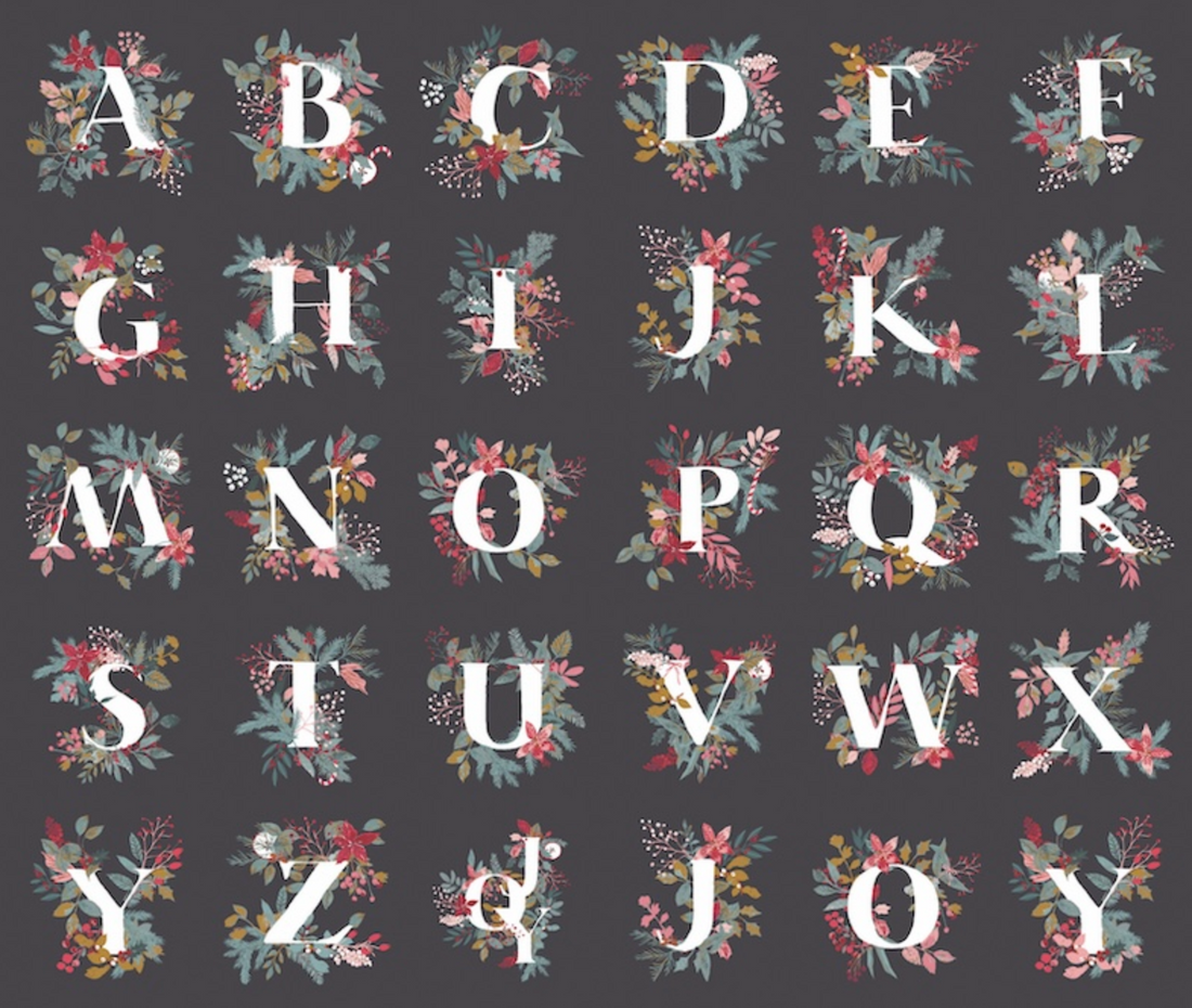 Jingle All the Letters Panel from Adventale by Katarina Roccella for AGF-Cotton Fabric-Flying Bobbins Haberdashery