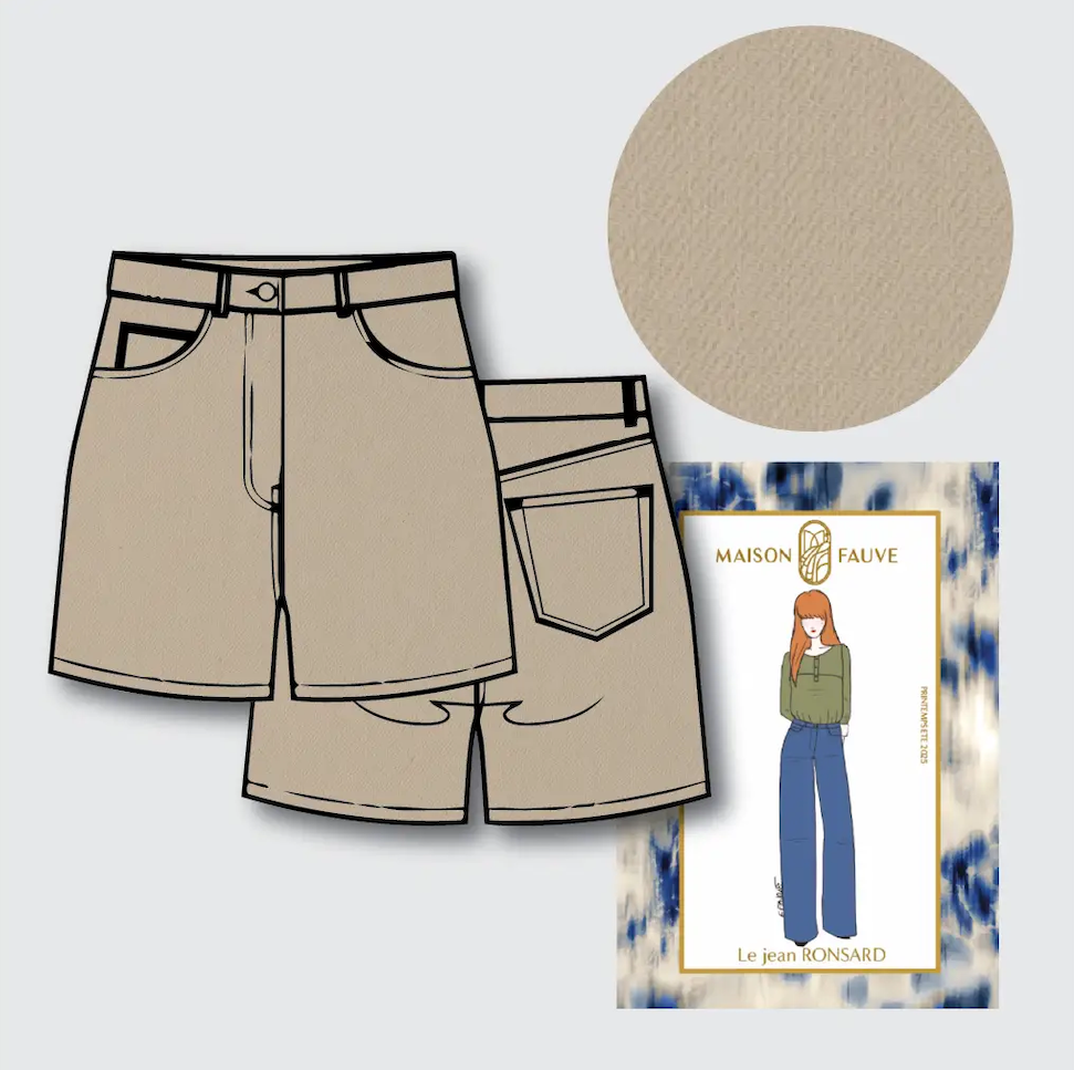 Ronsard Denim Shorts Kit - Light Sand Denim-Sewing Kit-Flying Bobbins Haberdashery