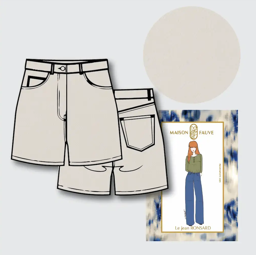 Ronsard Denim Shorts Kit - Ivory Denim-Sewing Kit-Flying Bobbins Haberdashery