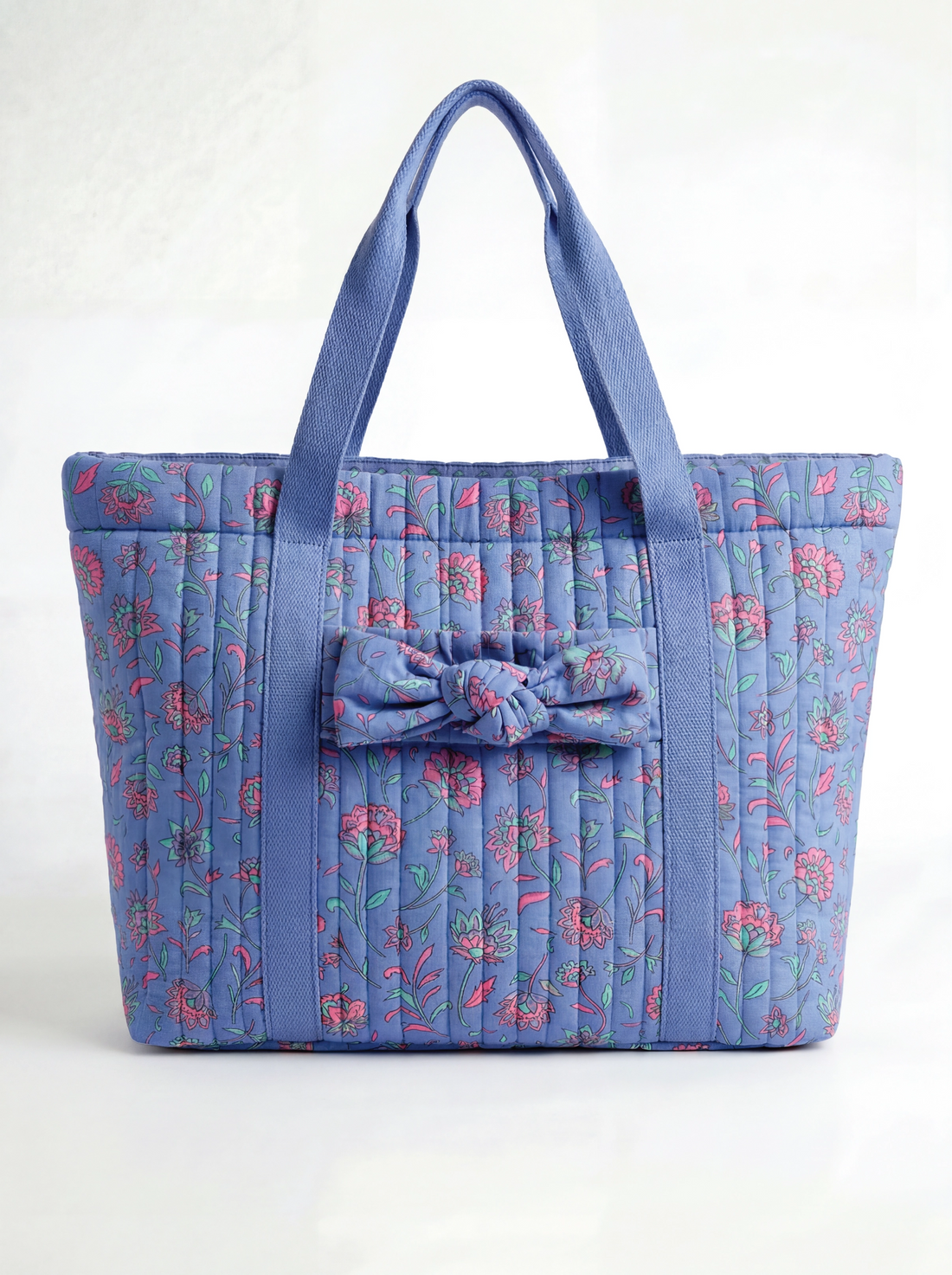 Bella Quilted Bag Kit - Floral Quilted Cotton in Blue &amp; Mint-Sewing Kit-Flying Bobbins Haberdashery