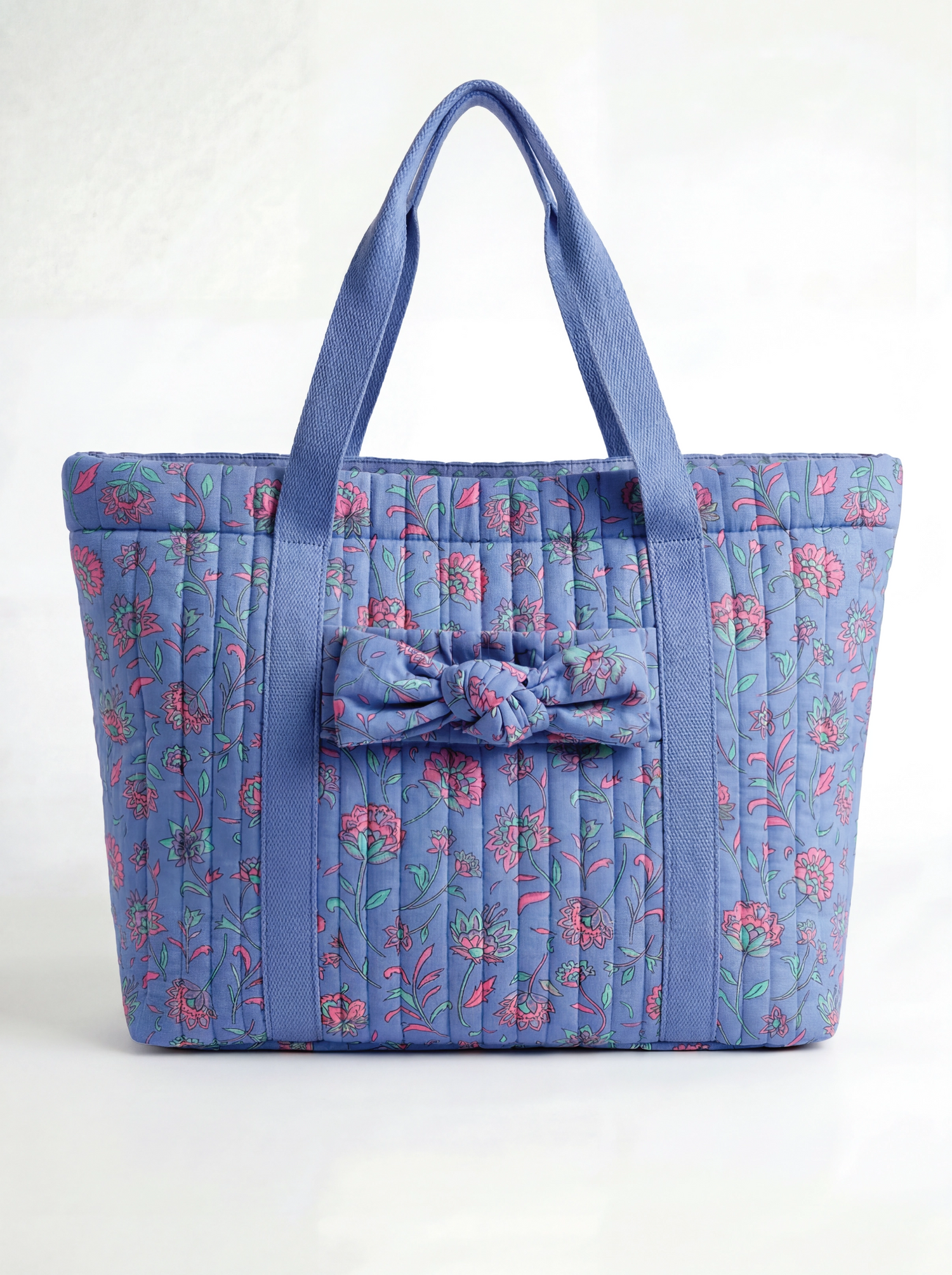 Bella Quilted Bag Kit - Floral Quilted Cotton in Blue &amp; Mint-Sewing Kit-Flying Bobbins Haberdashery