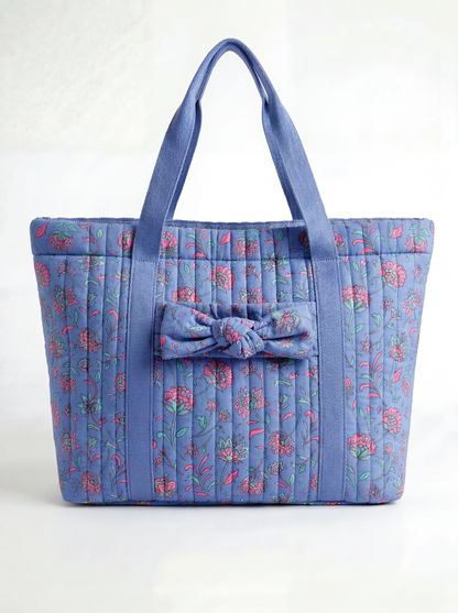 Bella Quilted Bag Kit - Floral Quilted Cotton in Blue &amp; Mint-Sewing Kit-Flying Bobbins Haberdashery