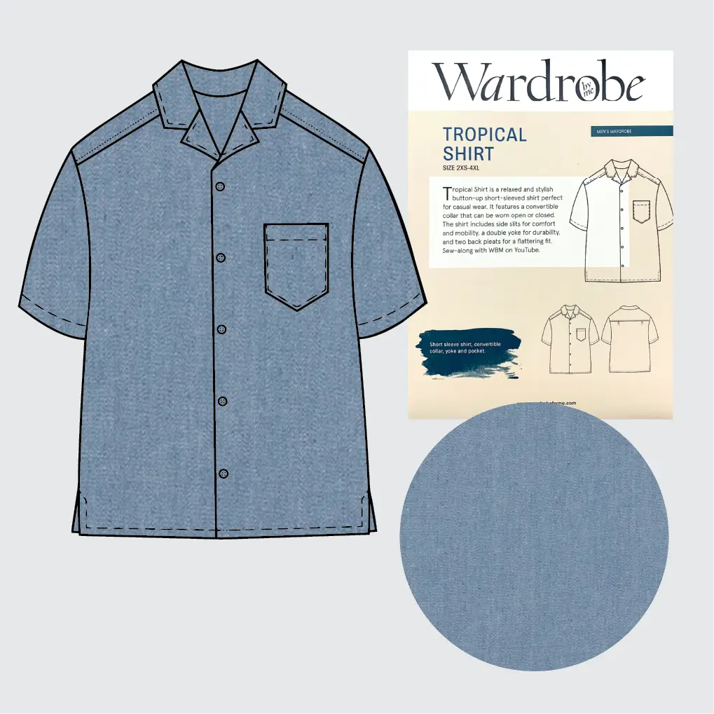 Tropical Shirt Kit - Cotton Chambray in Light Blue-Sewing Kit-Flying Bobbins Haberdashery