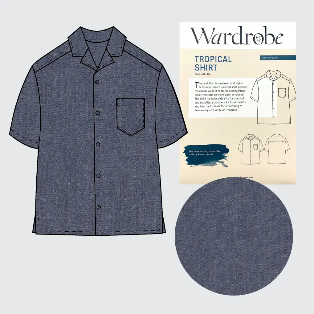 Tropical Shirt Kit - Cotton Chambray in Indigo-Sewing Kit-Flying Bobbins Haberdashery