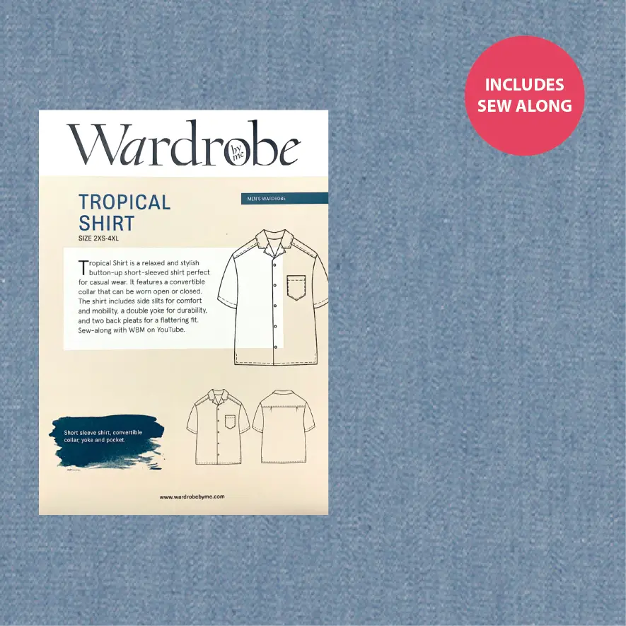 Tropical Shirt Kit - Cotton Chambray in Light Blue-Sewing Kit-Flying Bobbins Haberdashery