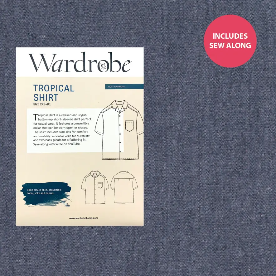 Tropical Shirt Kit - Cotton Chambray in Indigo-Sewing Kit-Flying Bobbins Haberdashery