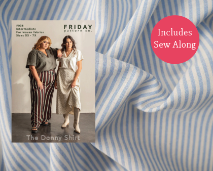 Donny Shirt Kit - Laundered Stipe in Blue-Sewing Kit-Flying Bobbins Haberdashery