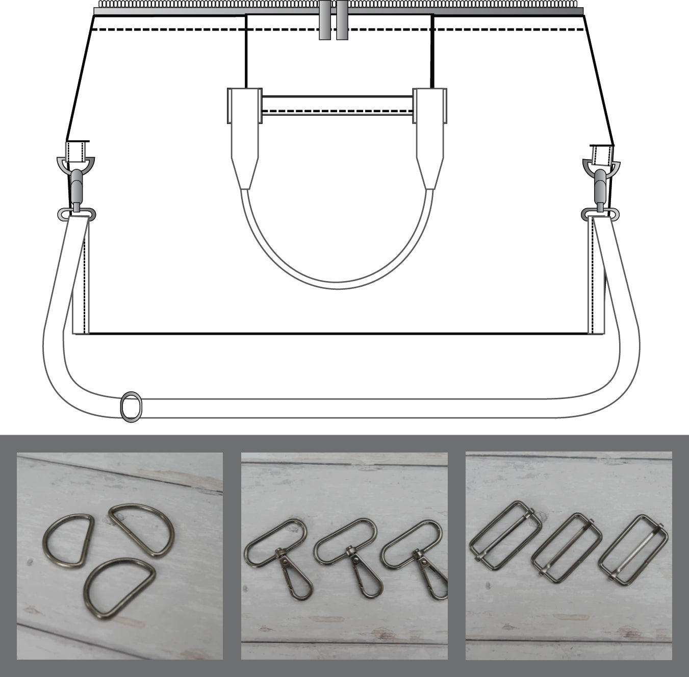 Weekender Bag Trims Pack in Gun-Metal-Sewing Kit-Flying Bobbins Haberdashery