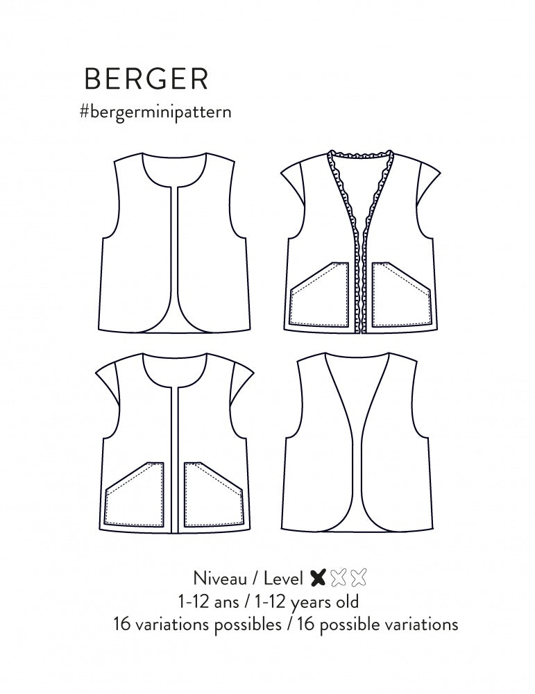 Atelier Scammit, Berger Gilet MINI-Pattern-Flying Bobbins Haberdashery