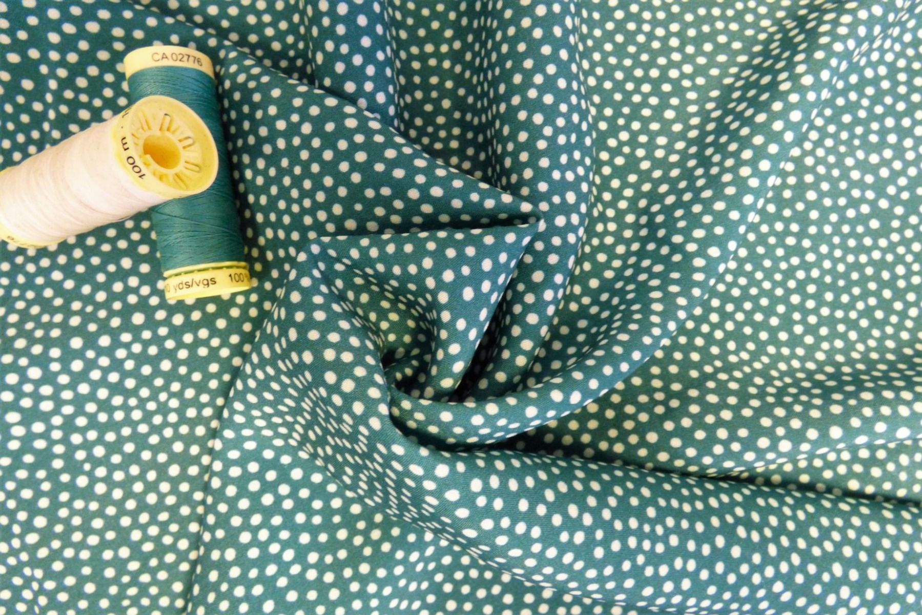 Lady McElroy Dotty About Dots Cotton Lawn in Fern Green-Viscose Challis-Flying Bobbins Haberdashery