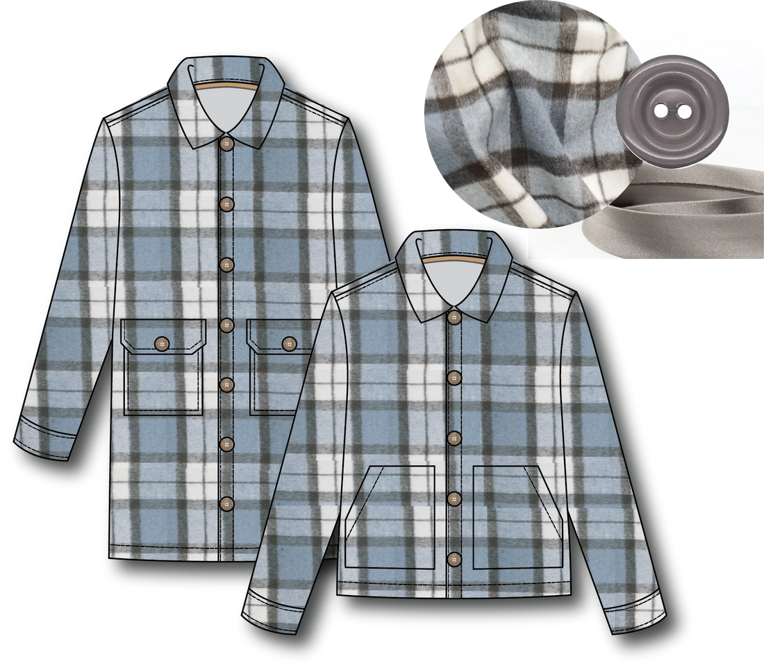 Ilford Unisex Jacket Kit - Brushed Check in Sky-Sewing Kit-Flying Bobbins Haberdashery