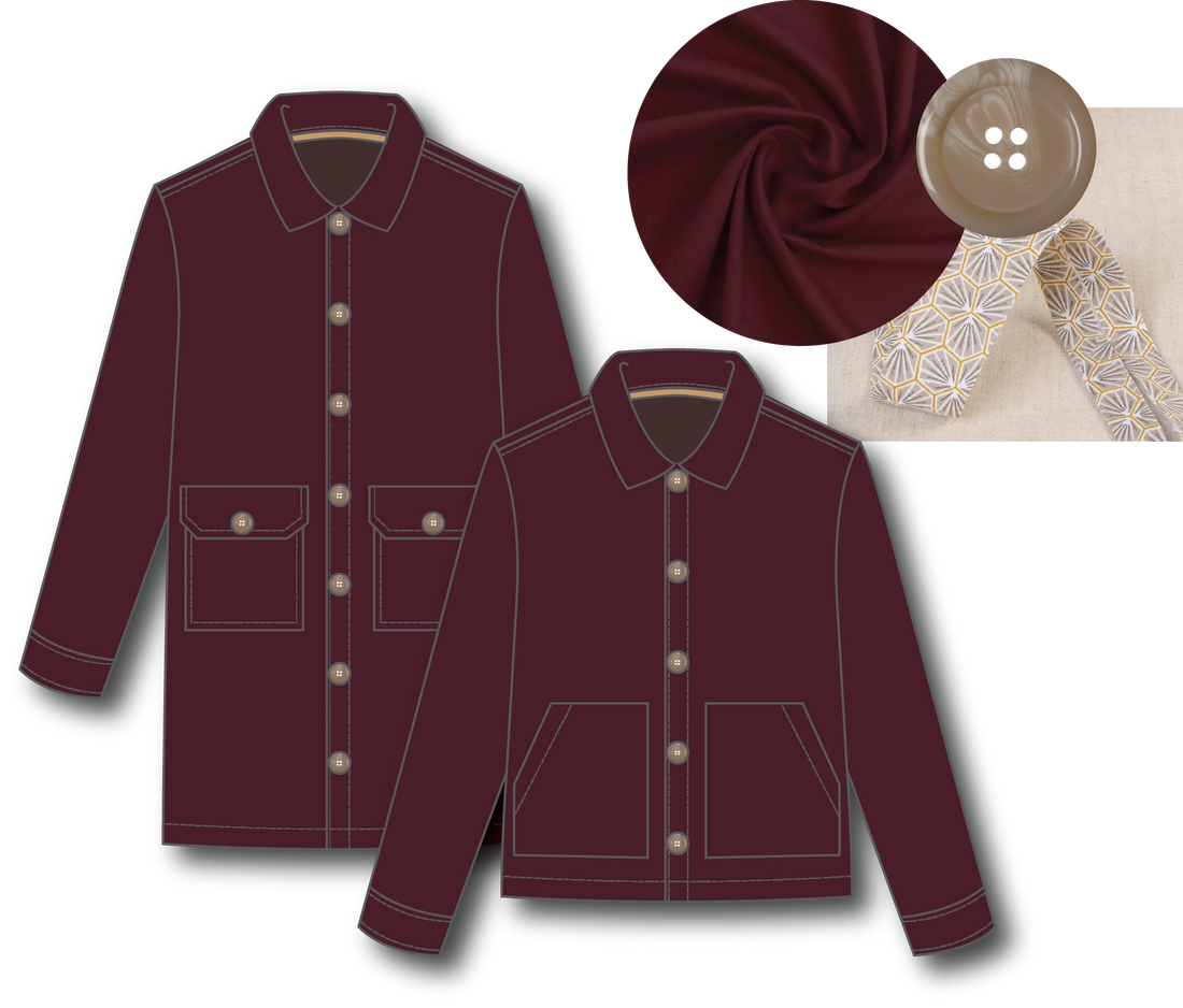 Ilford Unisex Jacket Kit - Cambridge Twill in Burgundy-Sewing Kit-Flying Bobbins Haberdashery