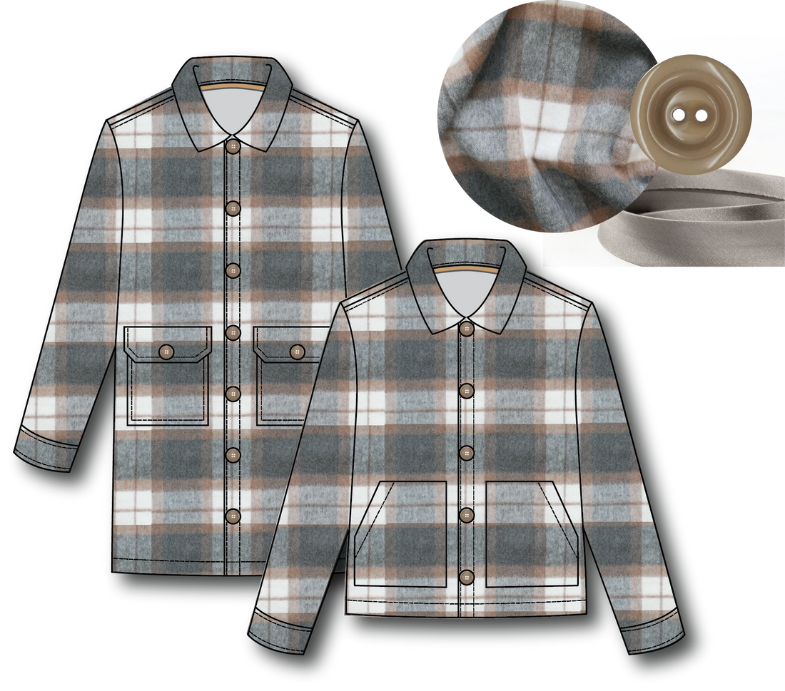 Ilford Unisex Jacket Kit - Brushed Check in Tan-Sewing Kit-Flying Bobbins Haberdashery