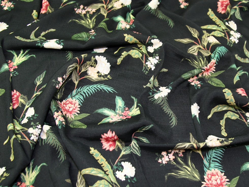 Lady McElroy Dame Fleur Linen-Look Crepe in Black-Viscose Crepe-Flying Bobbins Haberdashery
