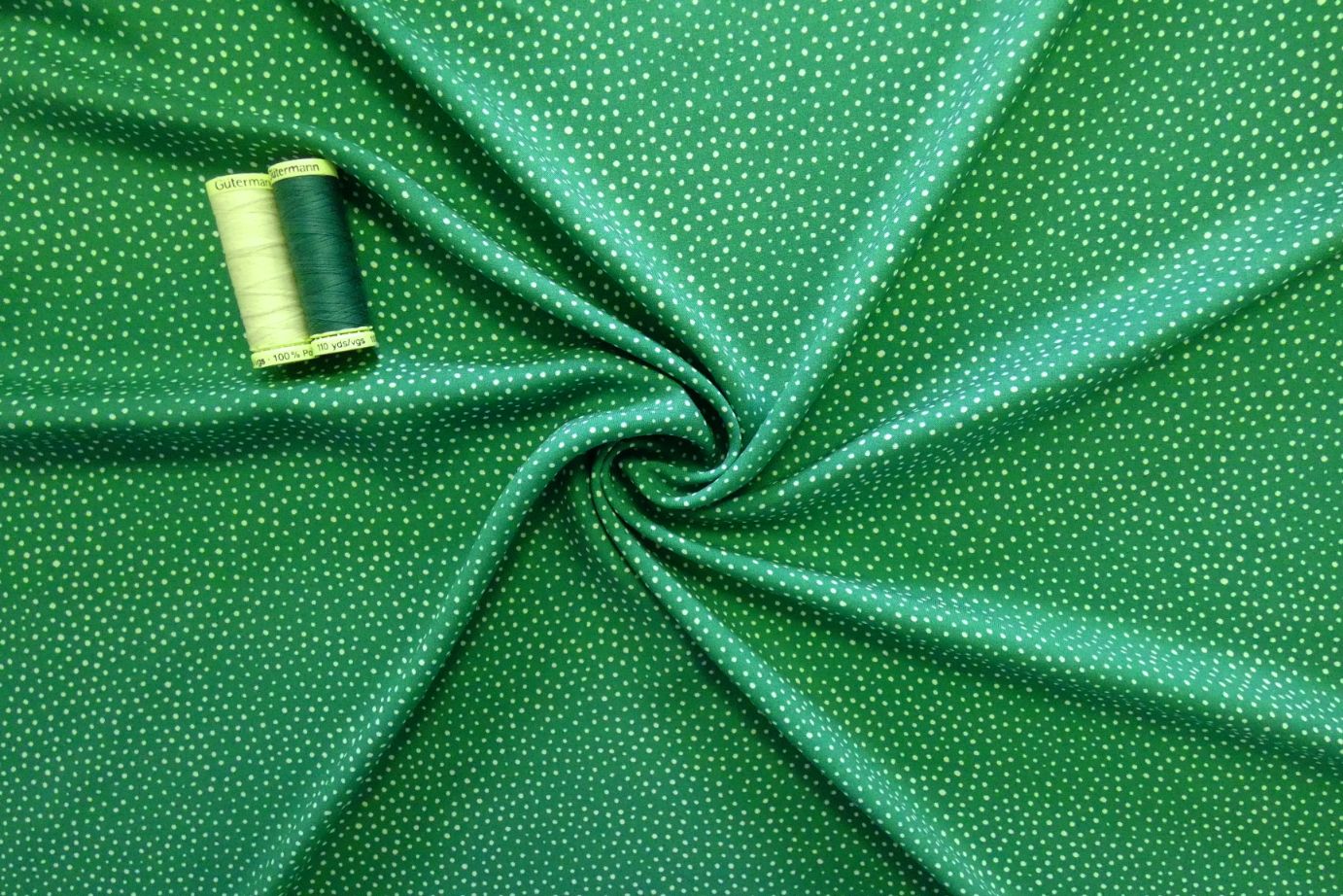 Lady McElroy Raining Dots Viscose Challis Lawn in Emerald-Viscose Challis-Flying Bobbins Haberdashery