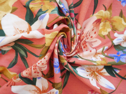 Kielo Wrap Dress Kit - Tropical Print Floral in Coral-Sewing Kit-Flying Bobbins Haberdashery