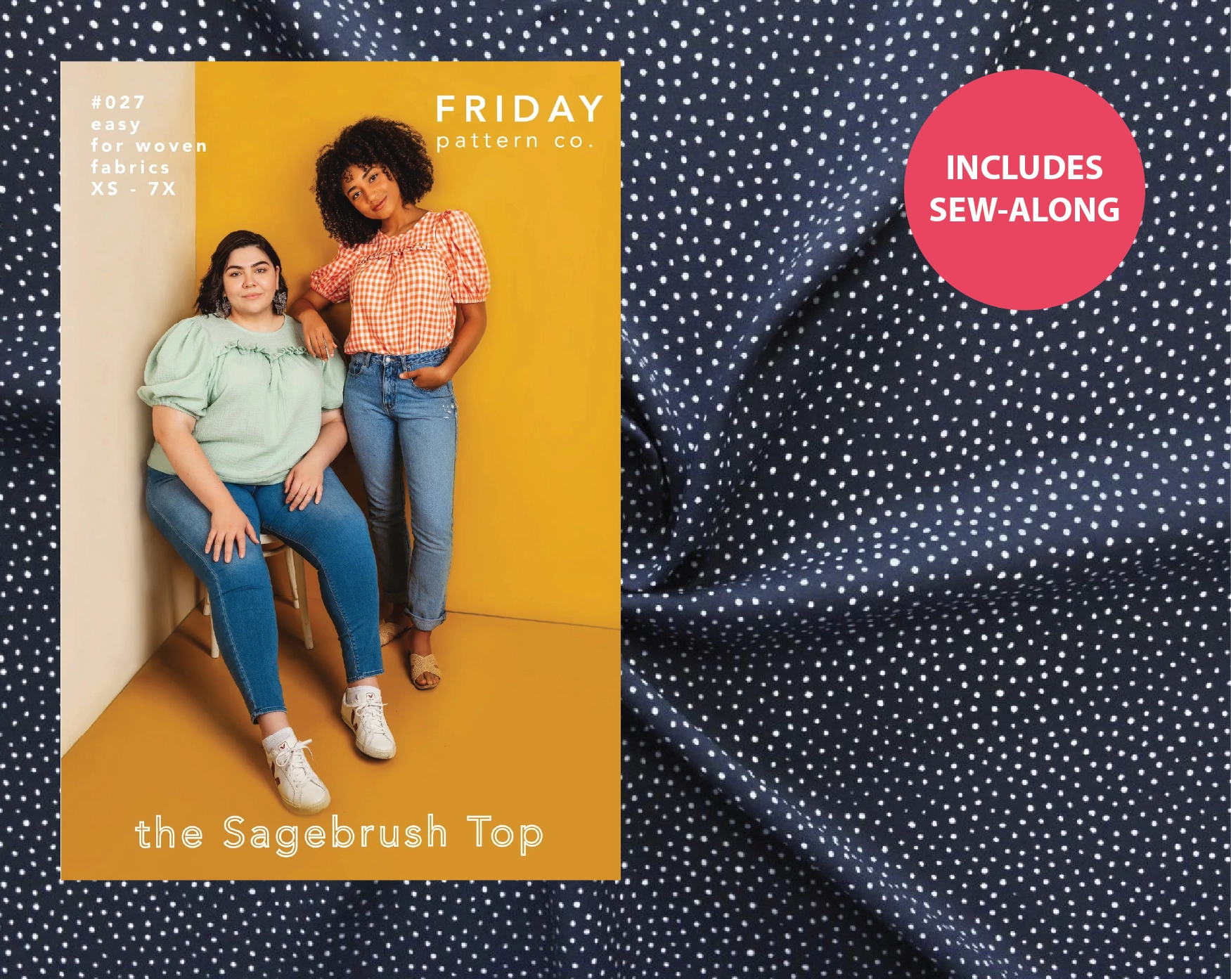 Sagebrush Top Kit - Raining Dots Viscose Lawn by Lady McElroy in Navy-Sewing Kit-Flying Bobbins Haberdashery