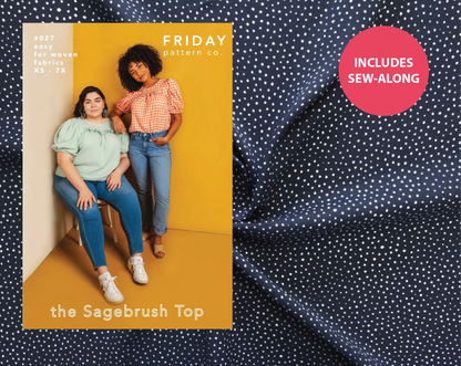 Sagebrush Top Kit - Raining Dots Viscose Lawn by Lady McElroy in Navy-Sewing Kit-Flying Bobbins Haberdashery