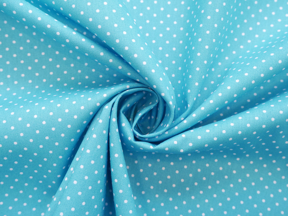 Pin-Spot Printed Cotton, Turquoise £8.50 p/m-Fabric-Flying Bobbins Haberdashery