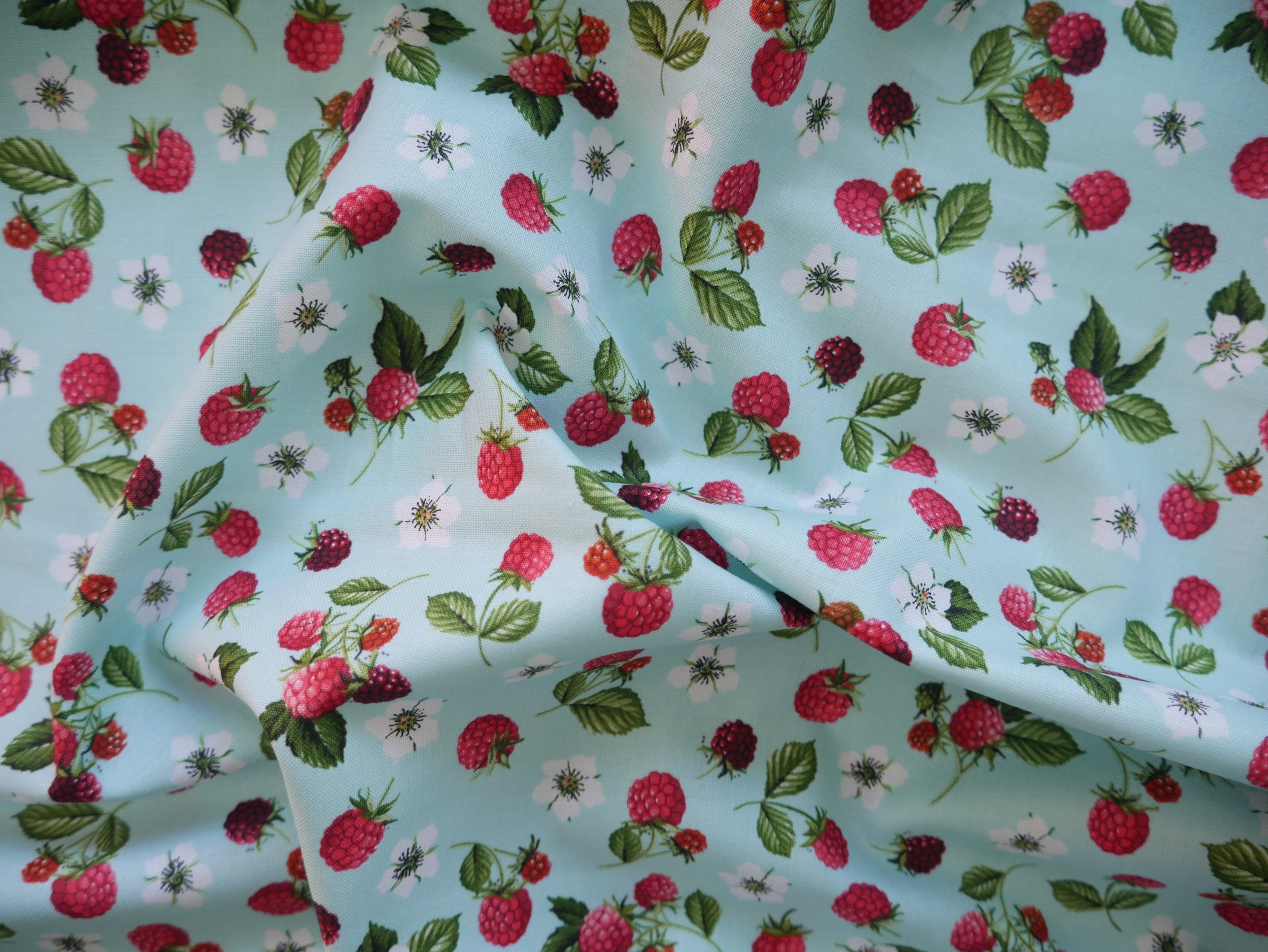 Summer Days Raspberries Printed Cotton £13.80 p/m-Cotton-Flying Bobbins Haberdashery
