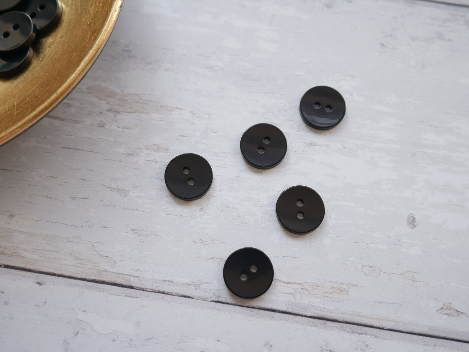 2-Hole 15mm Button in Black-Button-Flying Bobbins Haberdashery