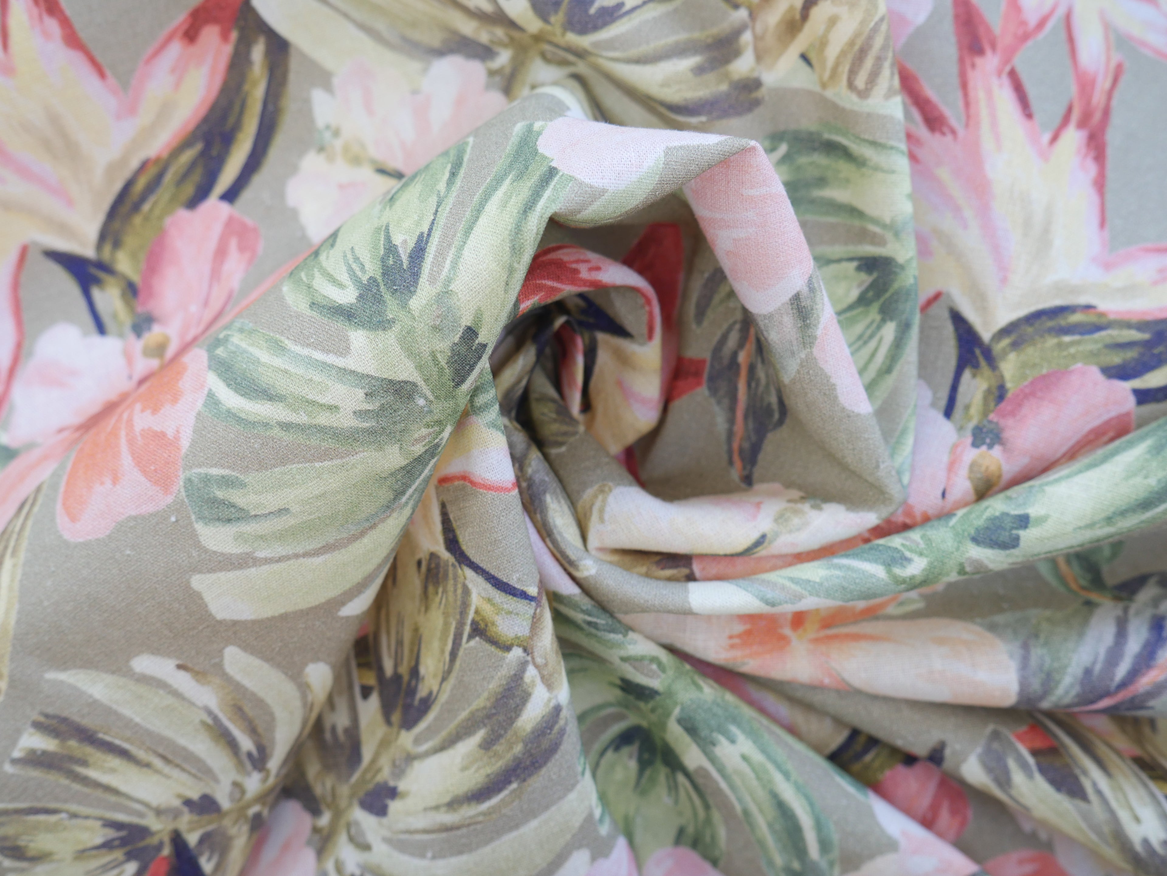 Viscose Linen Mix Tropical Floral £15.80 pm-Viscose Linen-Flying Bobbins Haberdashery