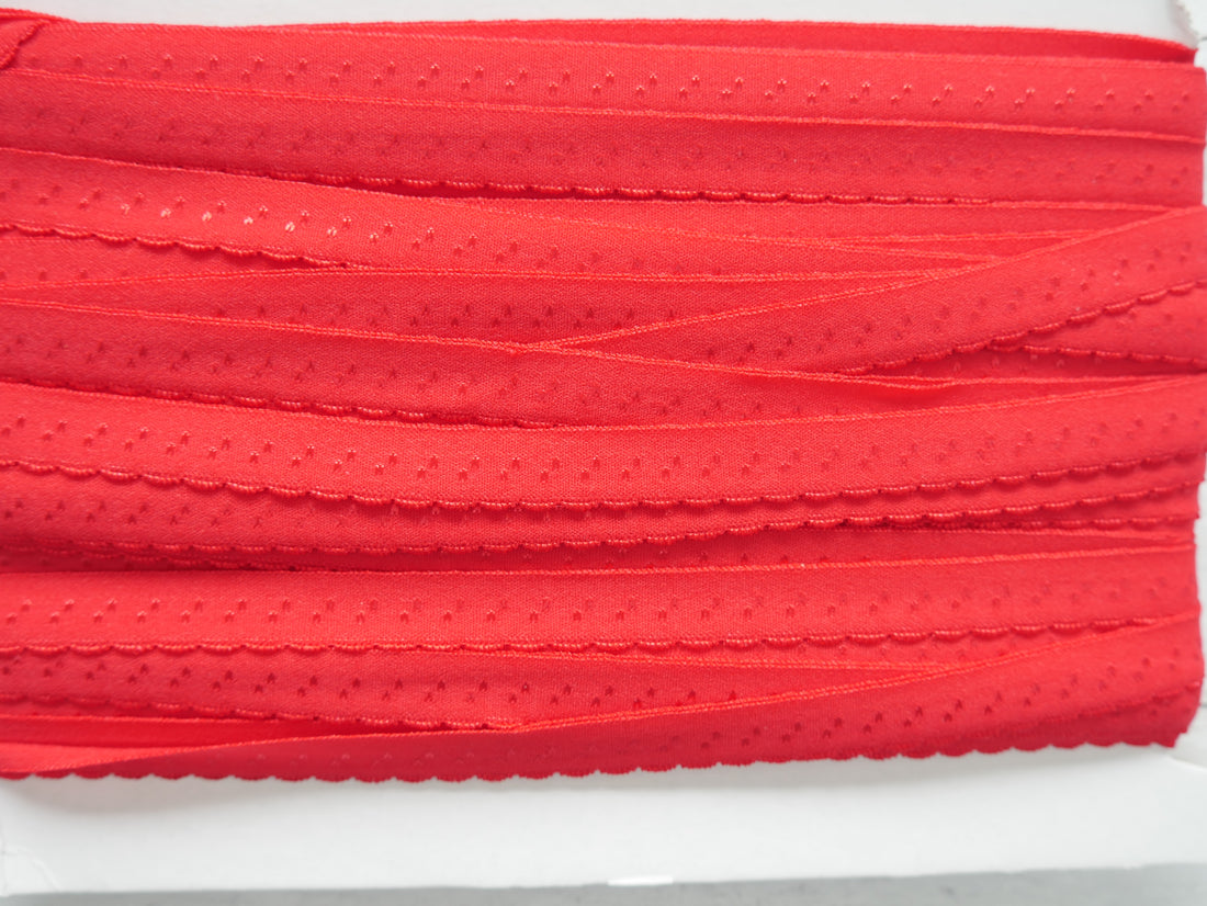 Fold-Over Elastic with Scalloped Edge, 12mm, Red-Haberdashery-Flying Bobbins Haberdashery