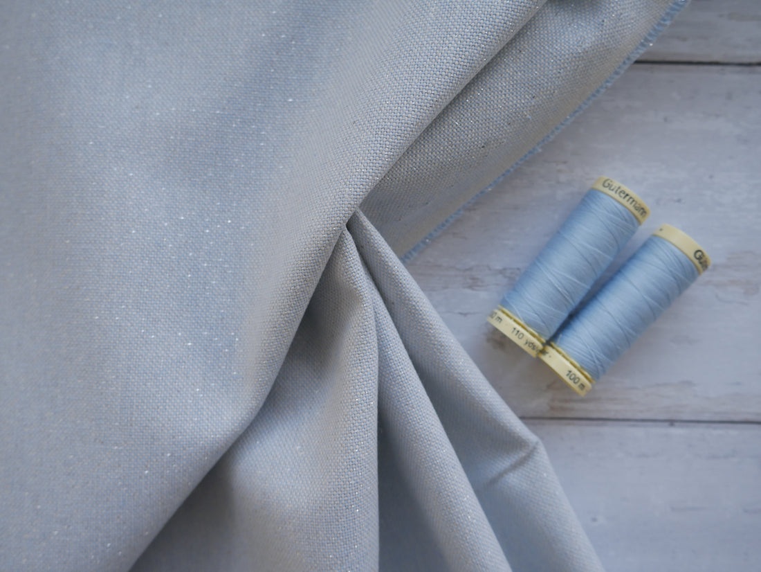 Linen-Look Half Panama with Sparkle - Blue £10.50 p/m-Fabric-Flying Bobbins Haberdashery