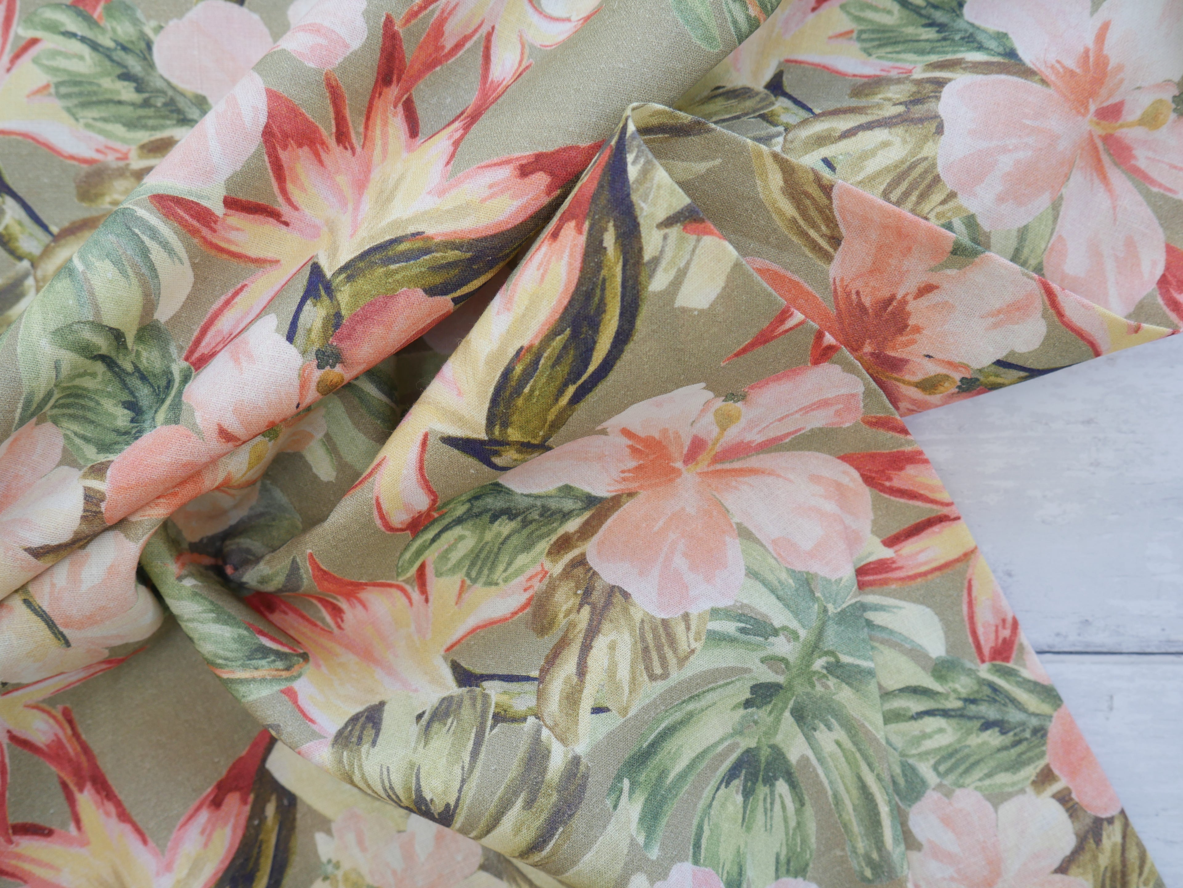 Viscose Linen Mix Tropical Floral £15.80 pm-Viscose Linen-Flying Bobbins Haberdashery