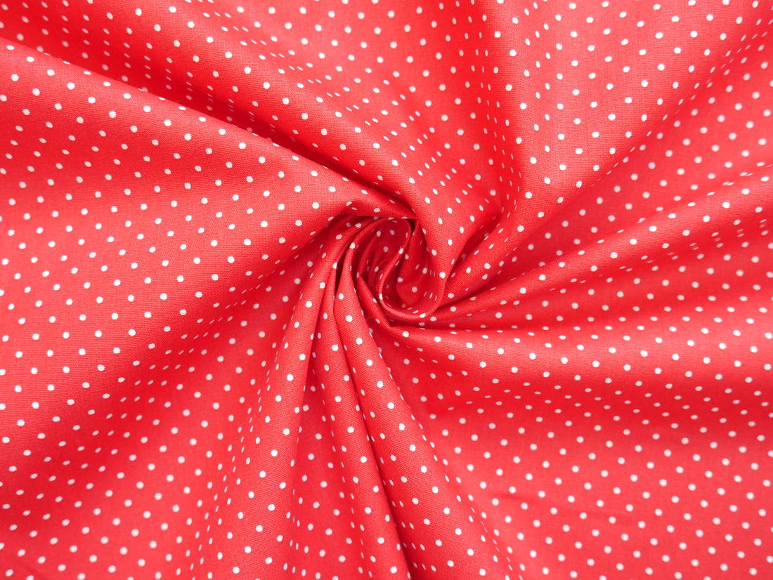 Pin-Spot Printed Cotton, Red £8.50 p/m-Fabric-Flying Bobbins Haberdashery