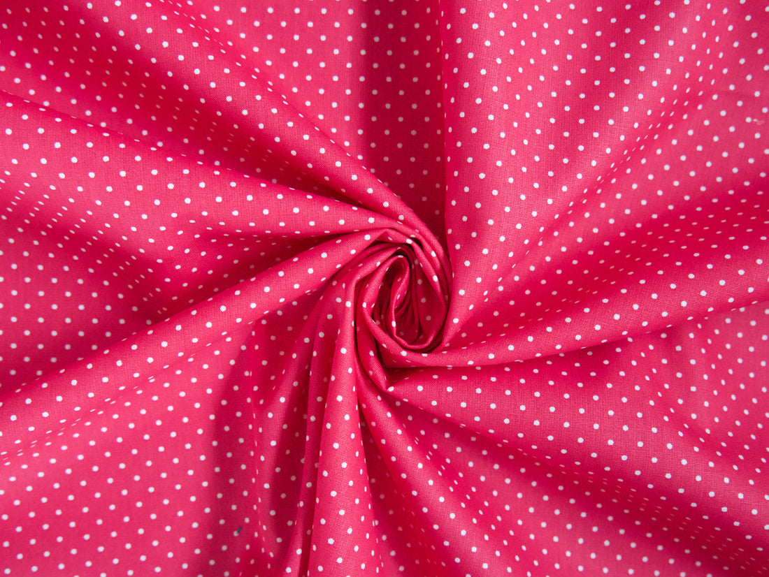 Pin-Spot Printed Cotton, Cerise £8.50 p/m-Fabric-Flying Bobbins Haberdashery